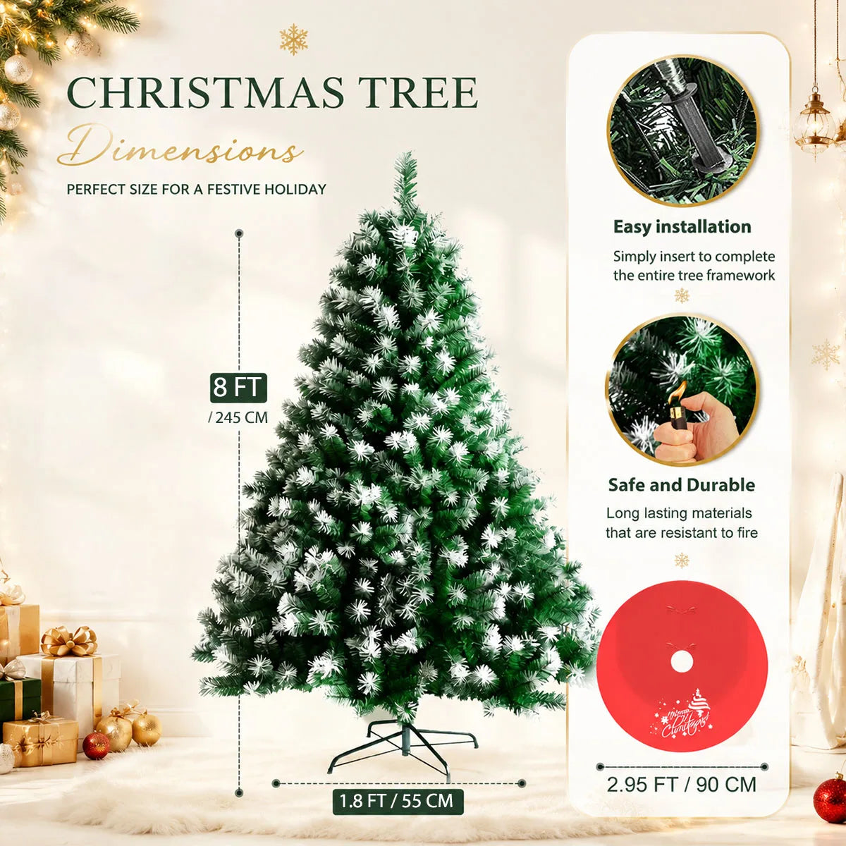 Premium Artificial Christmas Tree With Foldable Metal Base For Holidays