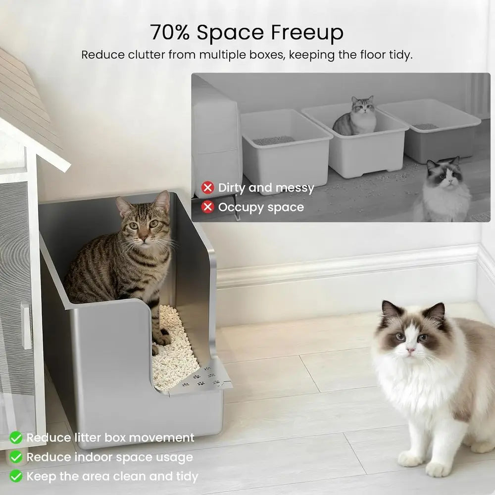 Stainless Steel Cat Litter Box With High Side And Wheels