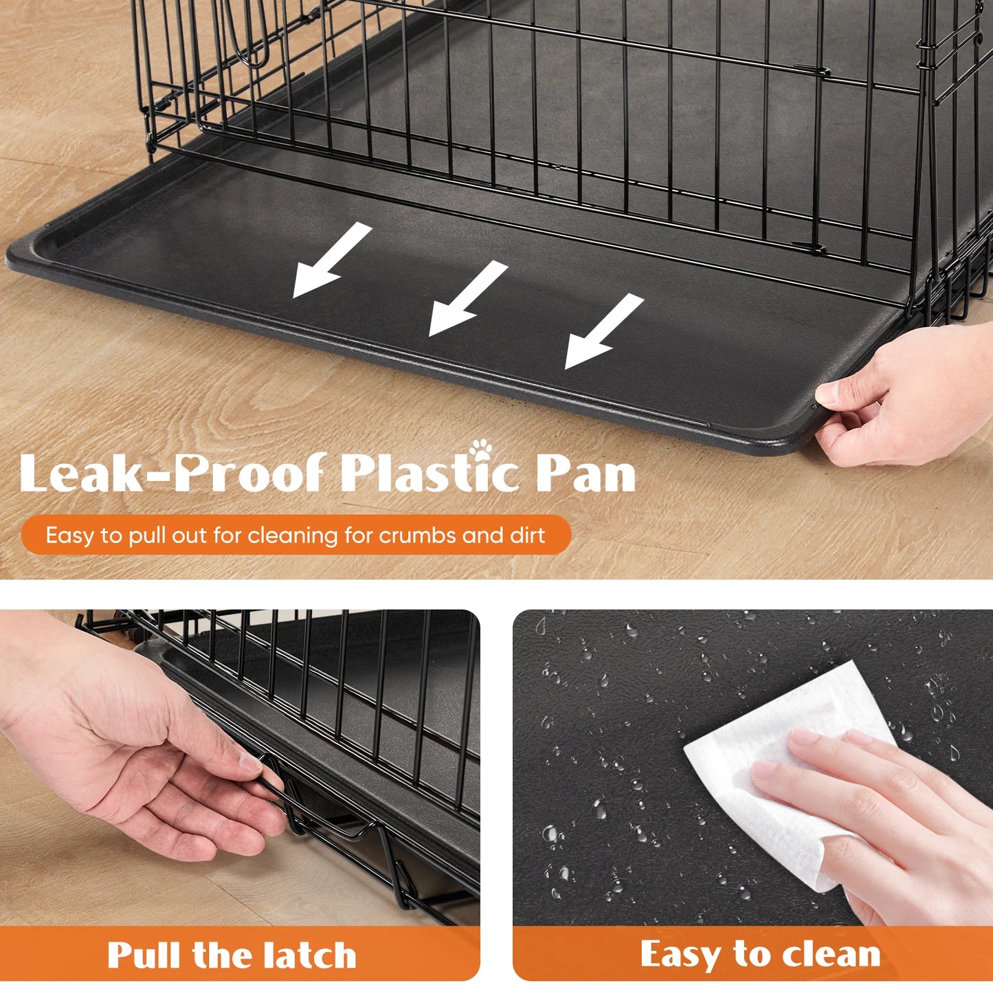 JHK Double Door Folding Metal Dog Cage With Durable Tray
