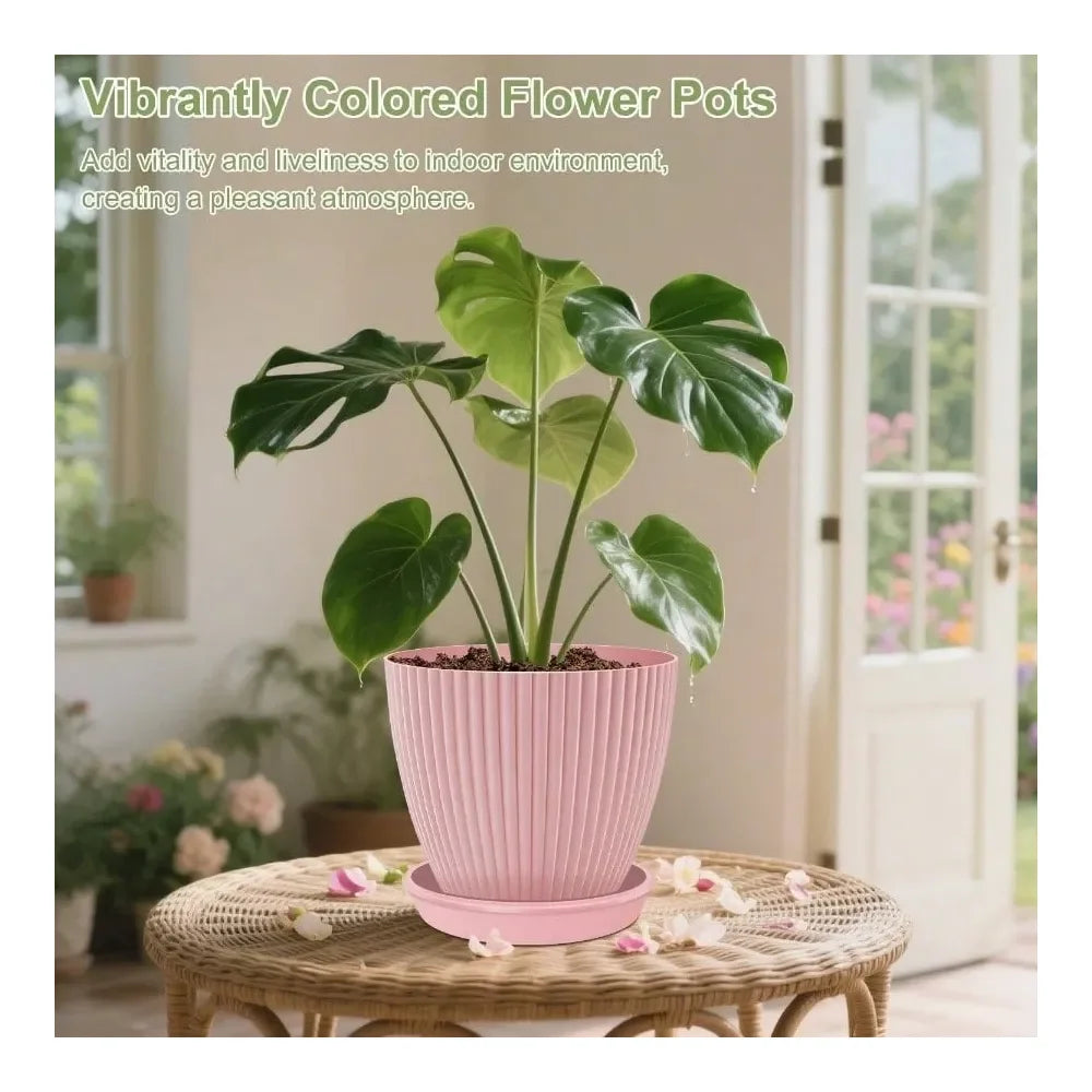 Set Of 6 Plastic Flower Pots With Drainage Holes For Plants