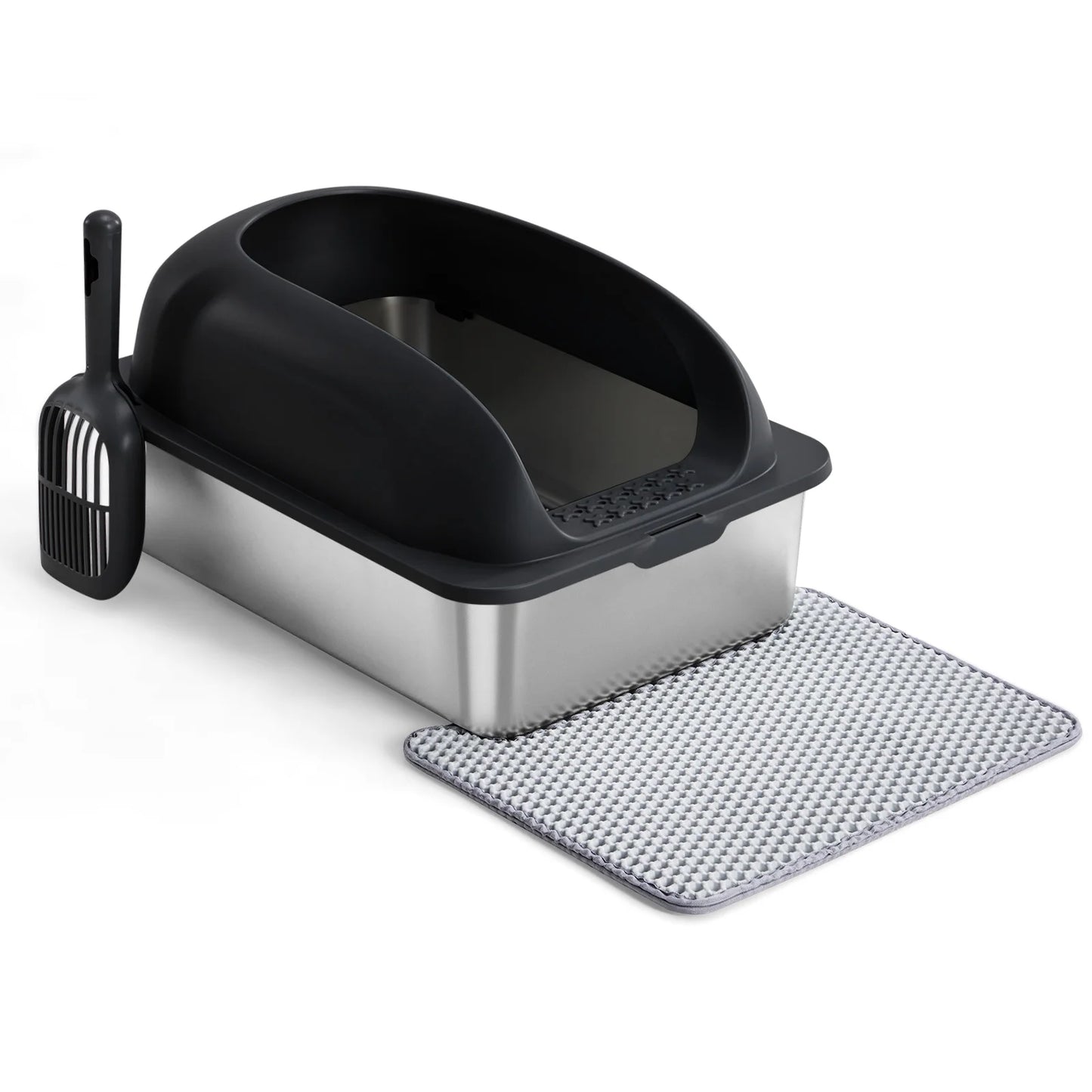 Stainless Steel Cat Litter Box With Lid Scoop And Mat