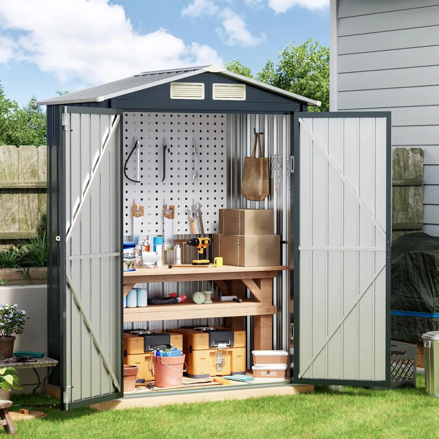 Outdoor Steel Storage Shed With Lockable Doors For Garden