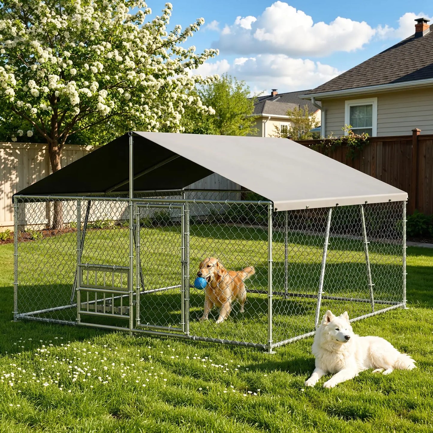 DishyKooker Outdoor Dog Kennel With Waterproof Roof And Lockable Door