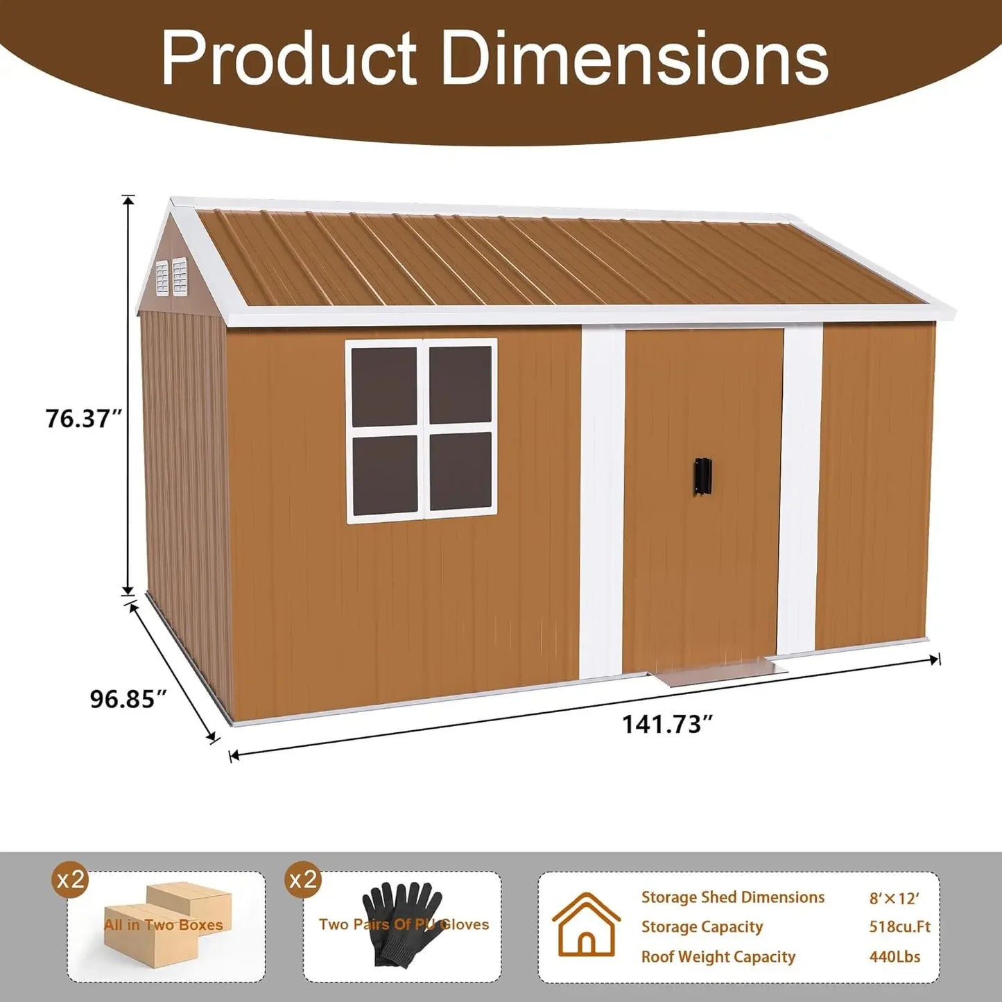 Metal Outdoor Storage Shed With Windows Door And Ventilation