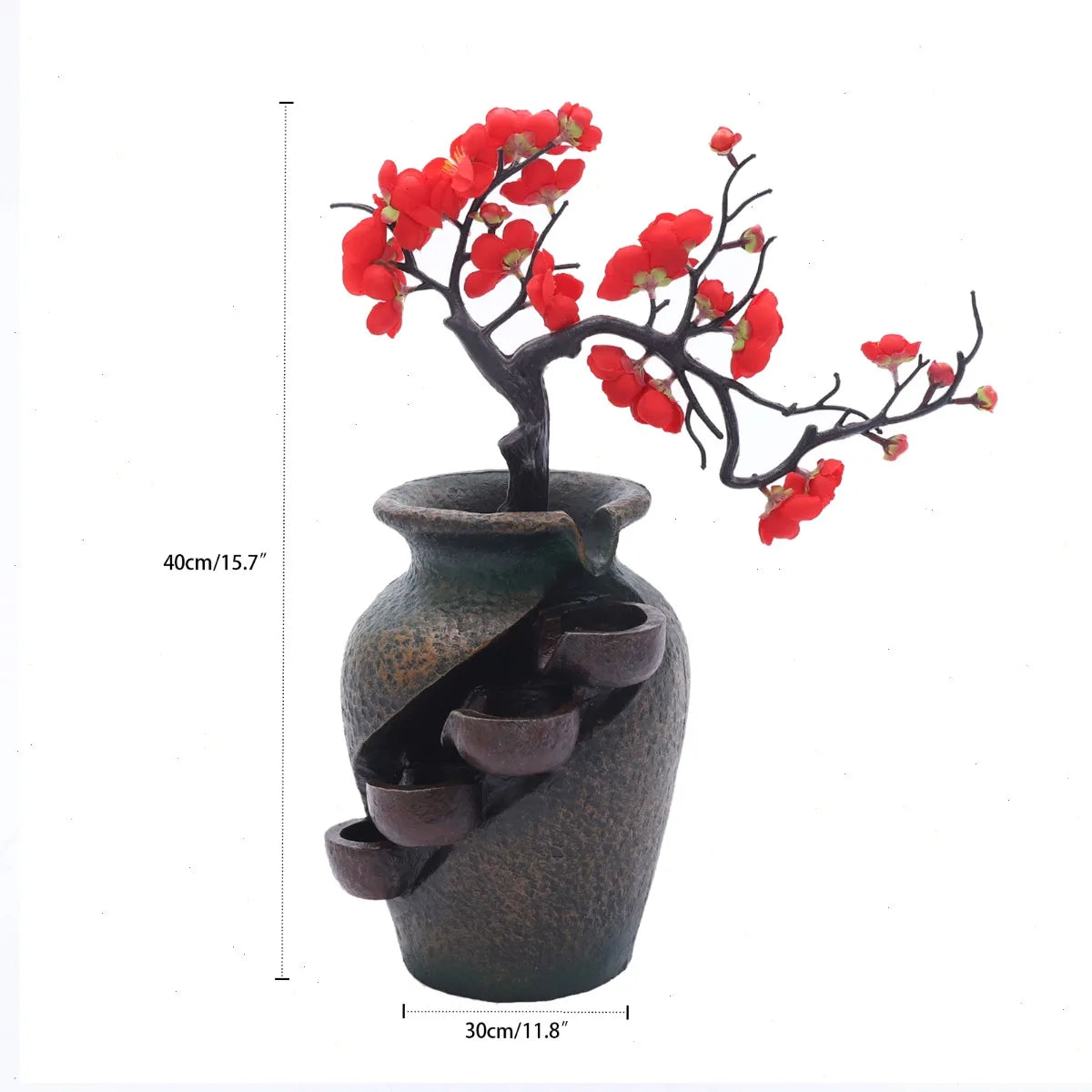 Bymaocar Decorative Tabletop Fountain With Simulated Flowers Quiet Pump