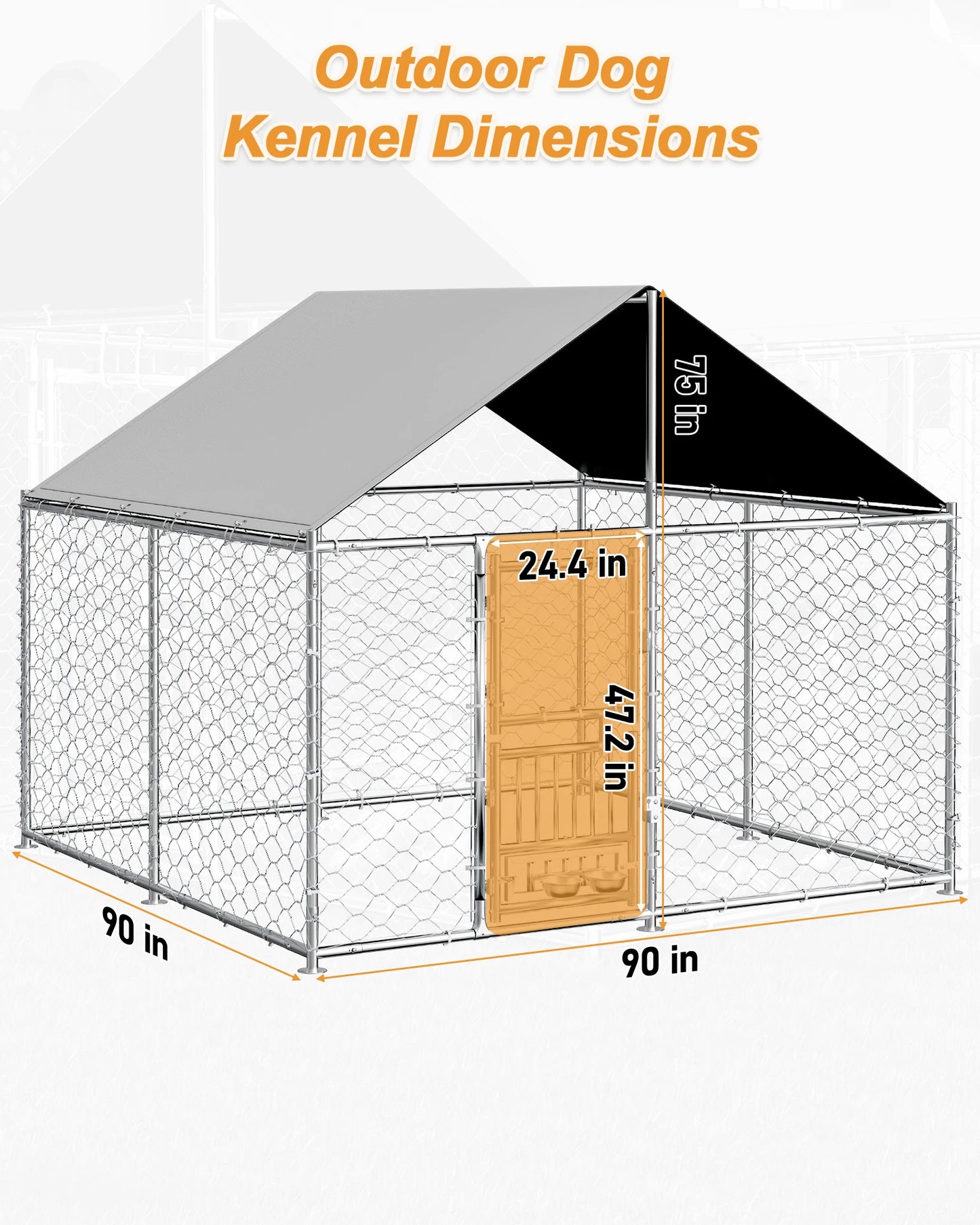 Outdoor Dog Kennel With Rotating Feeder And Roof Heavy Duty