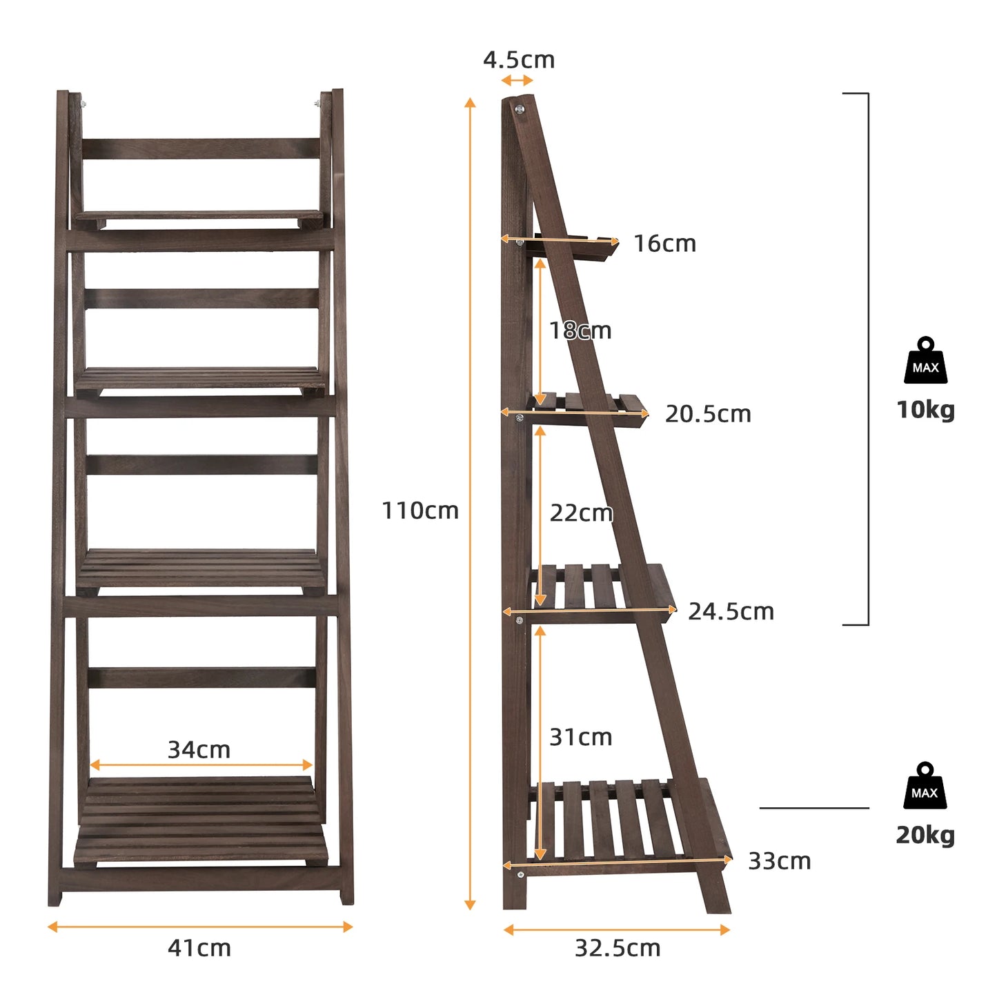 Folding Four Tier Ladder Shelf Wooden Storage Rack Plant Display Living Room