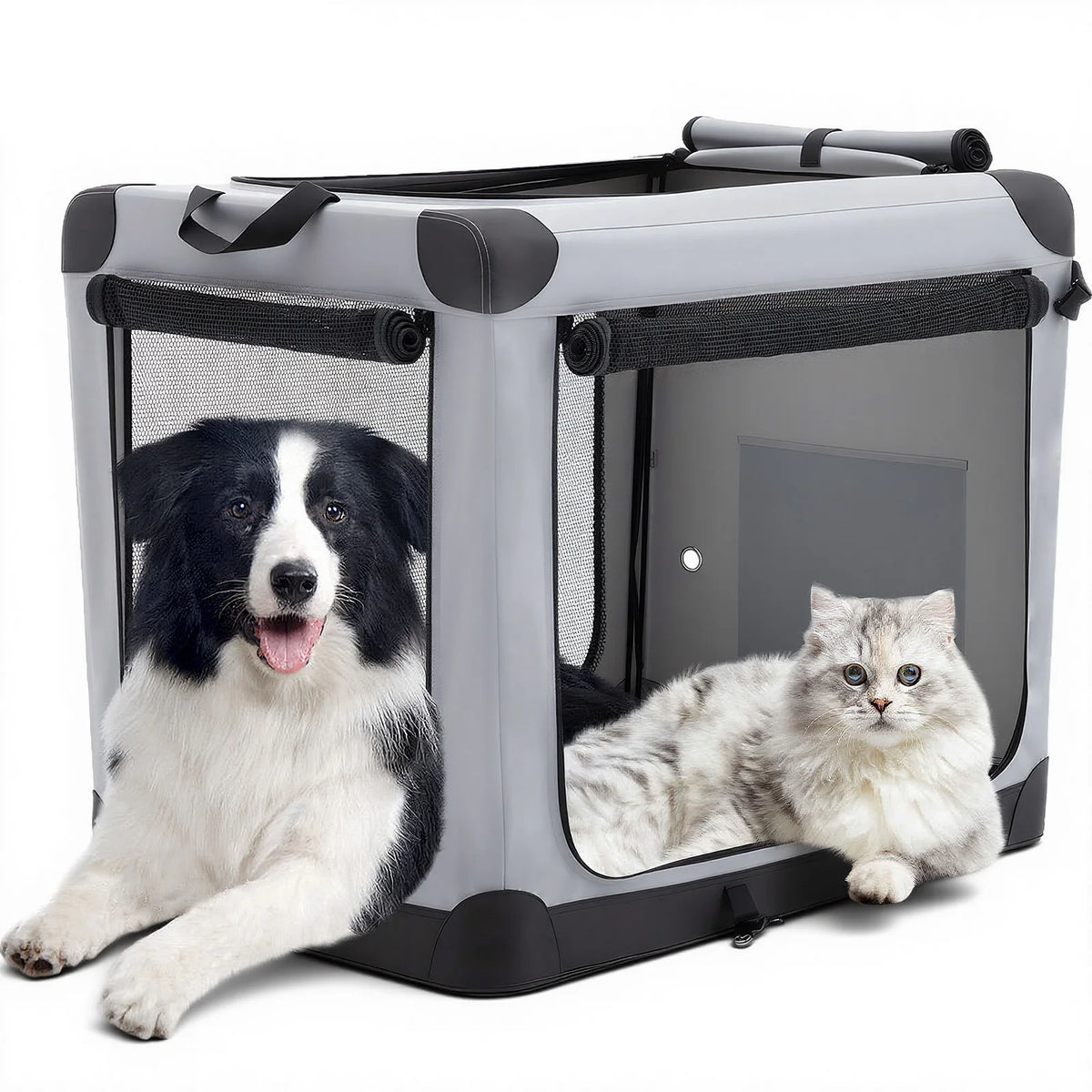 JHK Foldable Soft Side Dog Crate With Travel Handles