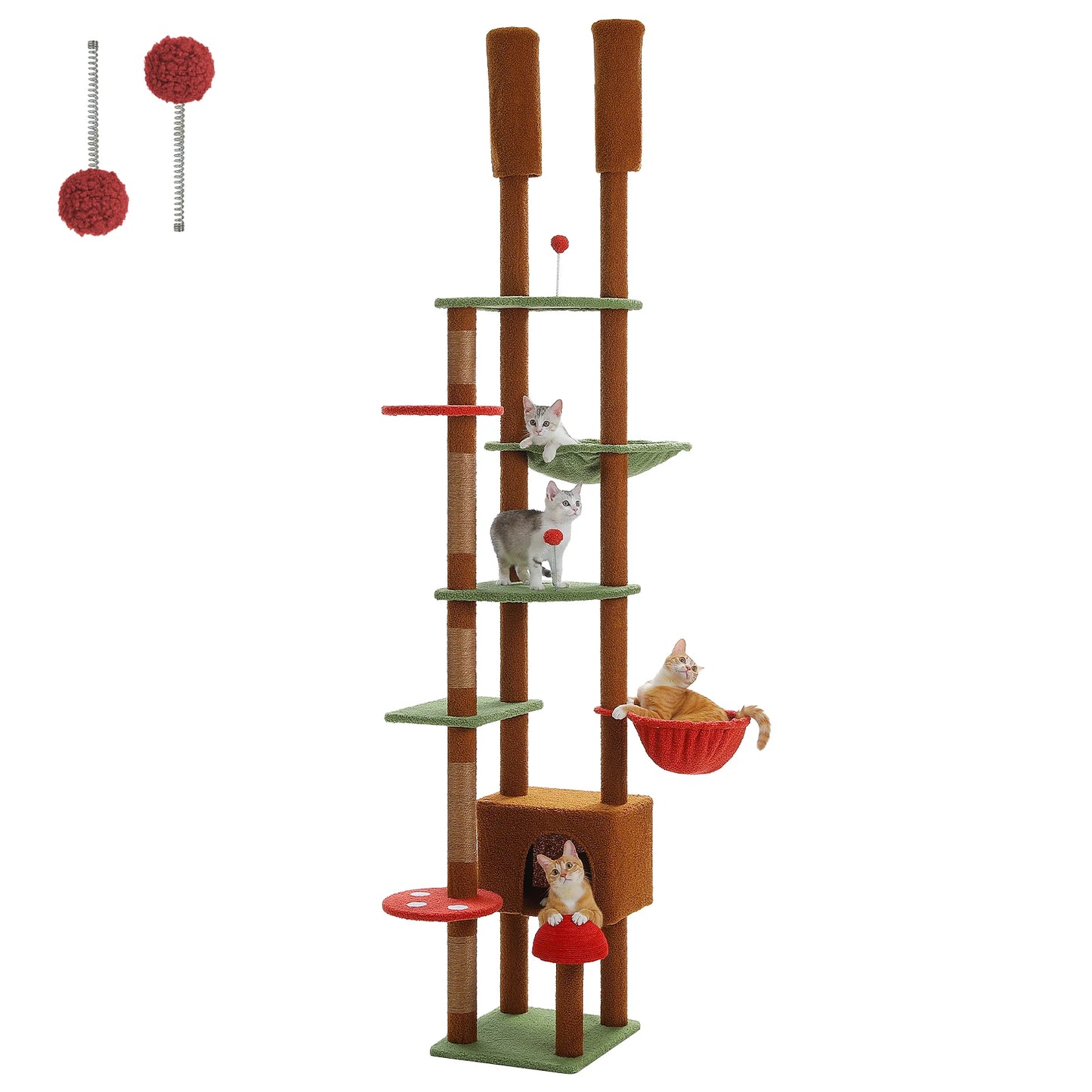 PAWZ Road Height Adjustable Wooden Cat Tree With Hammock And Sisal Posts
