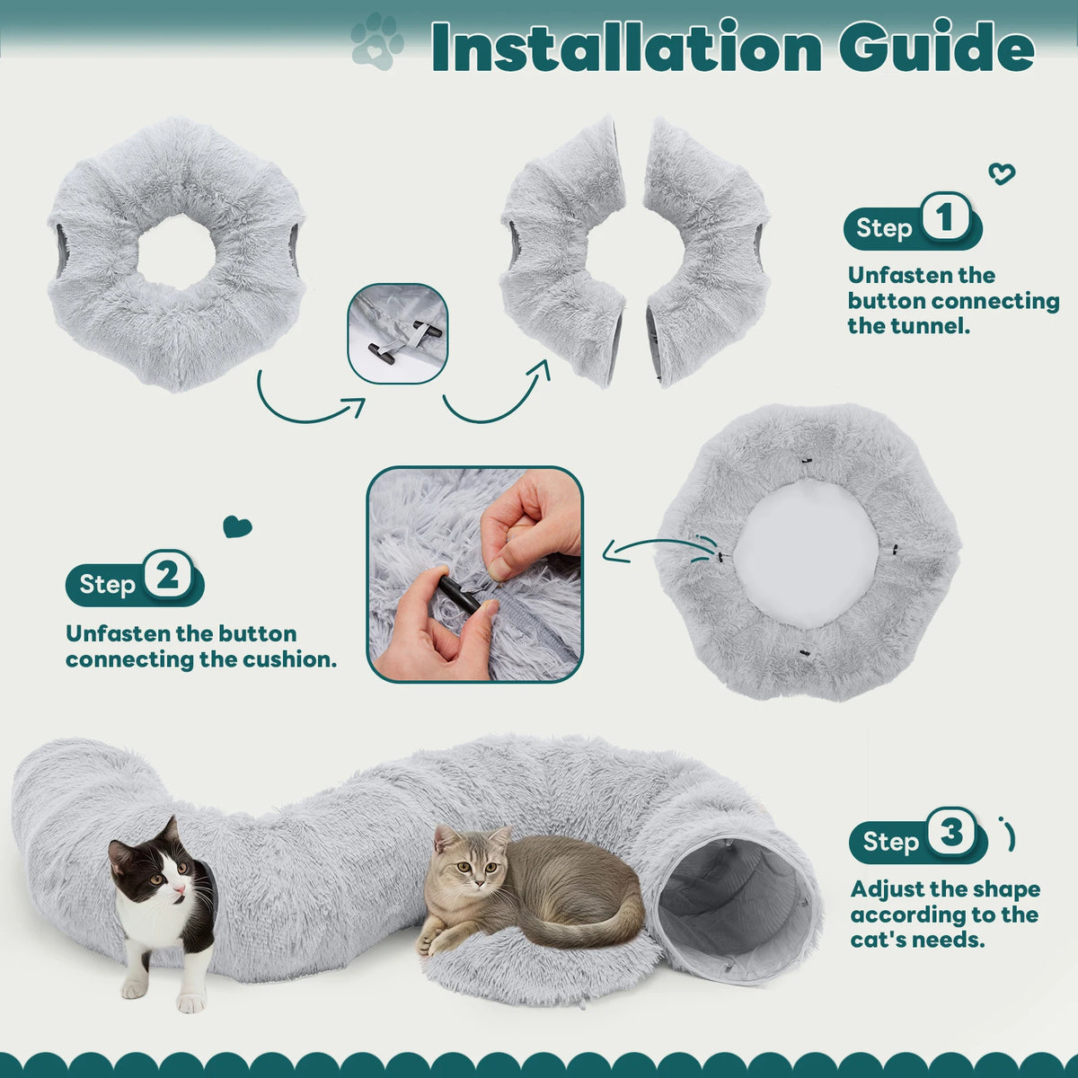 JHK Plush Indoor Cat Tunnel Bed With Washable Doughnut Design