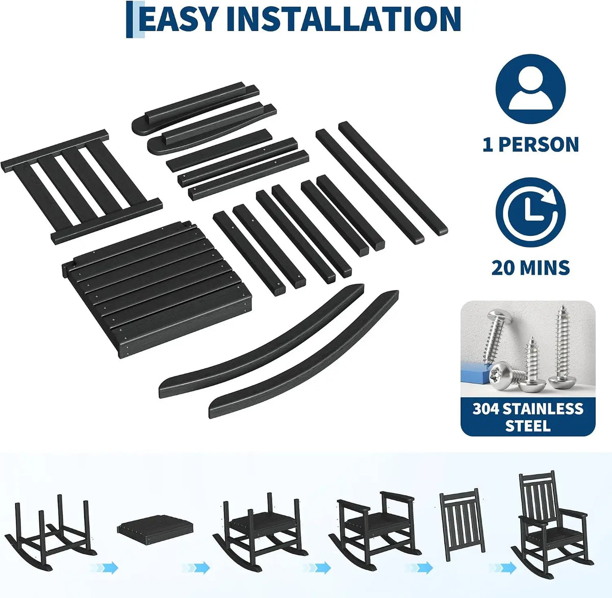Garvee Adirondack Rocking Recliner With Side Table For Patio