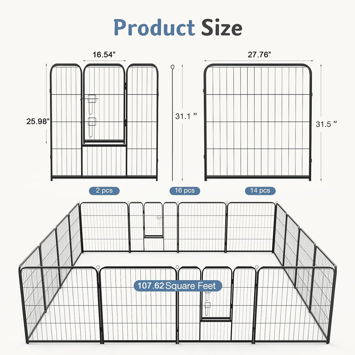 JHK Foldable Dog Playpen Metal Fence for Outdoor Exercise