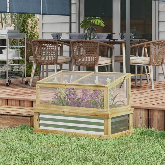 Raised Garden Bed With Wooden Cold Frame For Extended Growing