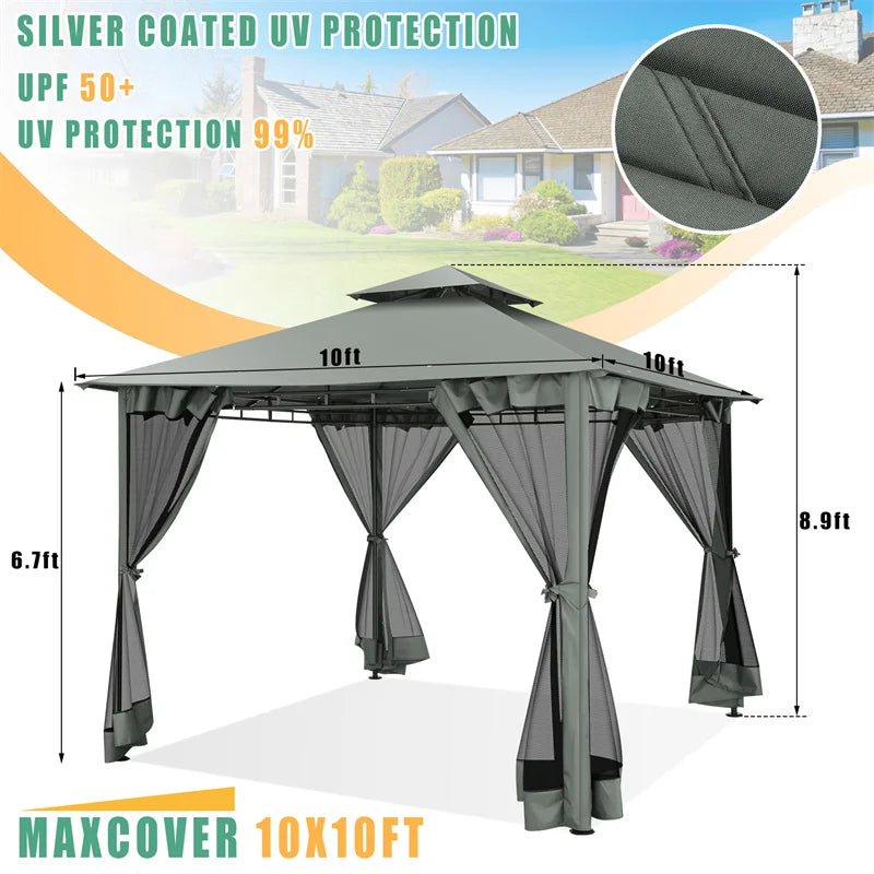 Tooluck Gazebo With Metal Frame And Double Roof For Patio