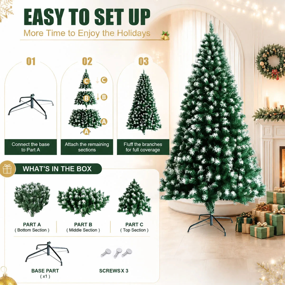 Premium Artificial Christmas Tree With Foldable Metal Base For Holidays