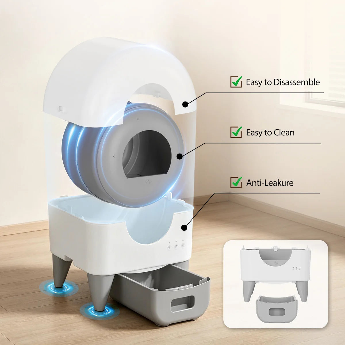 Automatic Smart Self Cleaning Enclosed Cat Litter Box With Sensors