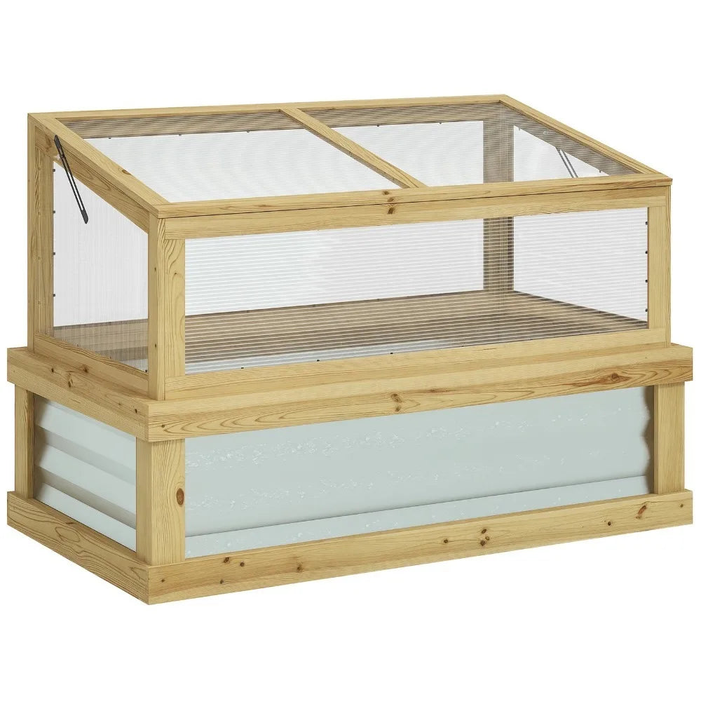 Raised Garden Bed With Wooden Cold Frame For Extended Growing