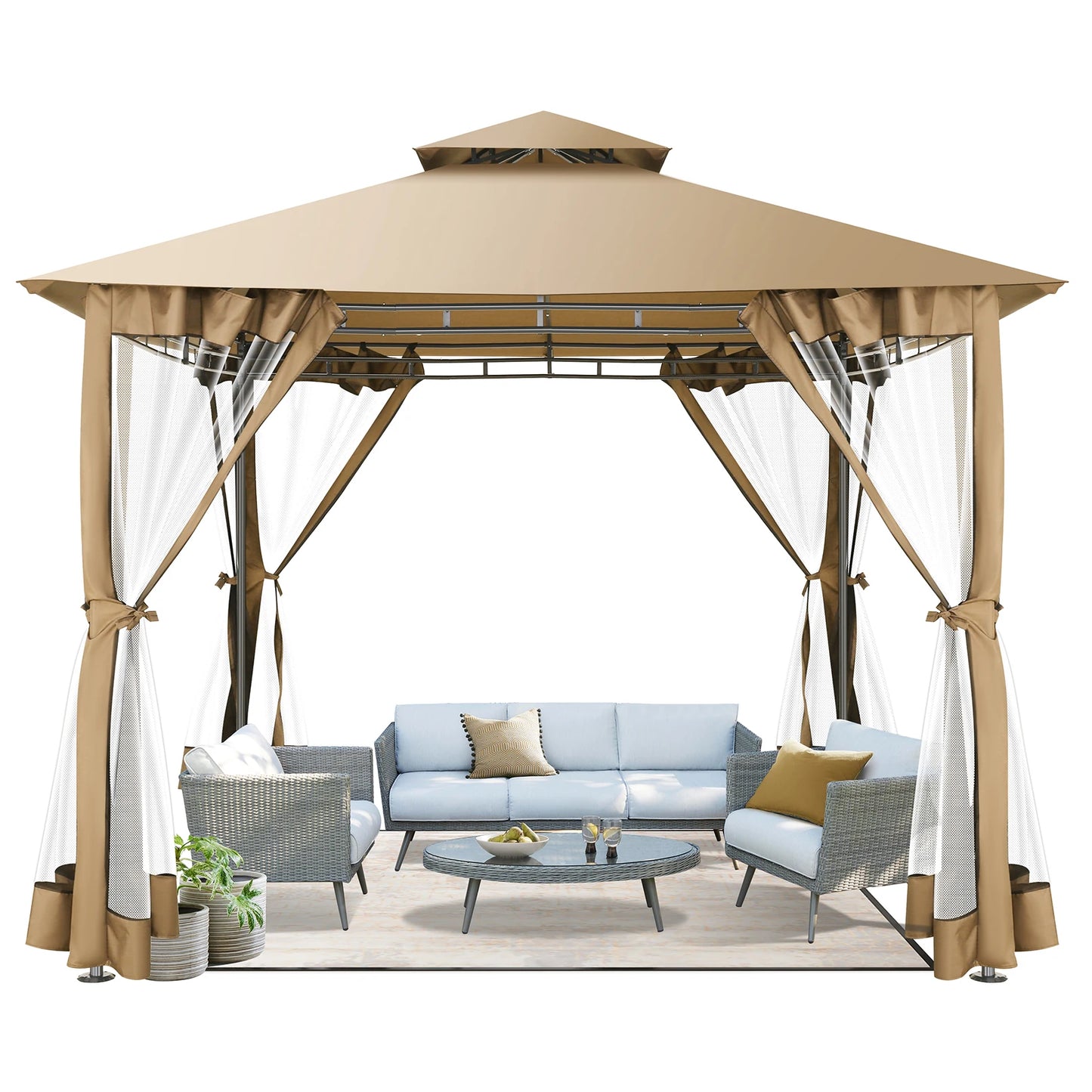 Tooluck Gazebo With Metal Frame And Double Roof For Patio