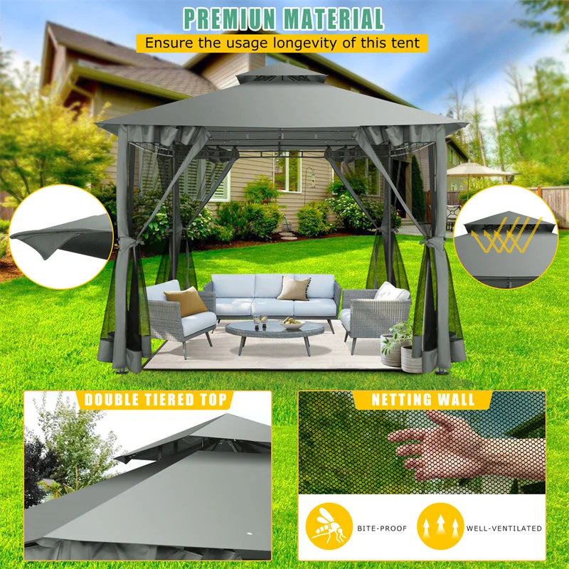 Tooluck Gazebo With Metal Frame And Double Roof For Patio