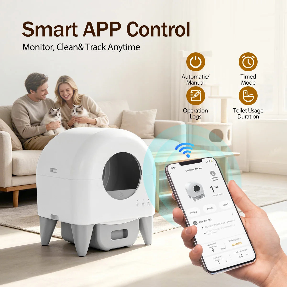 Automatic Smart Self Cleaning Enclosed Cat Litter Box With Sensors