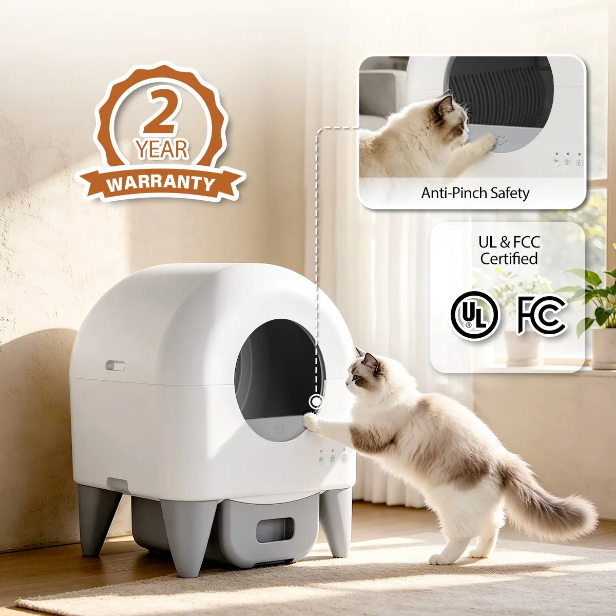 Automatic Smart Self Cleaning Enclosed Cat Litter Box With Sensors