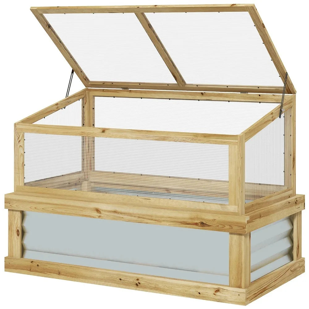 Raised Garden Bed With Wooden Cold Frame For Extended Growing