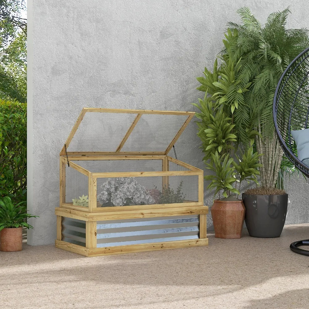 Raised Garden Bed With Wooden Cold Frame For Extended Growing