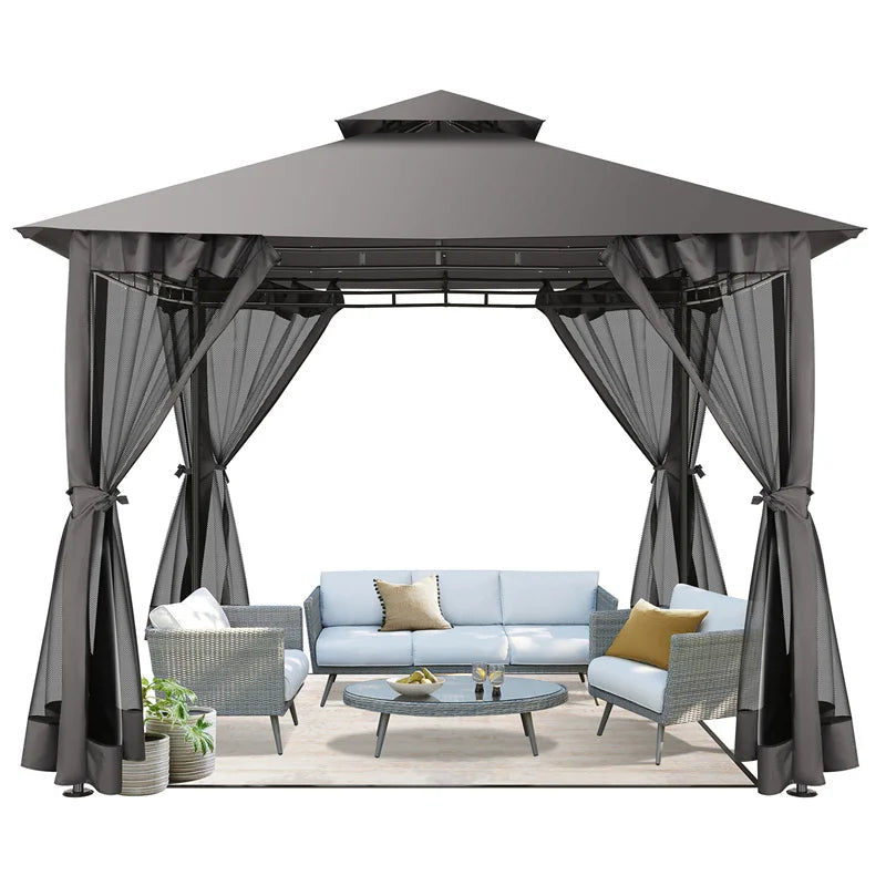 Tooluck Gazebo With Metal Frame And Double Roof For Patio