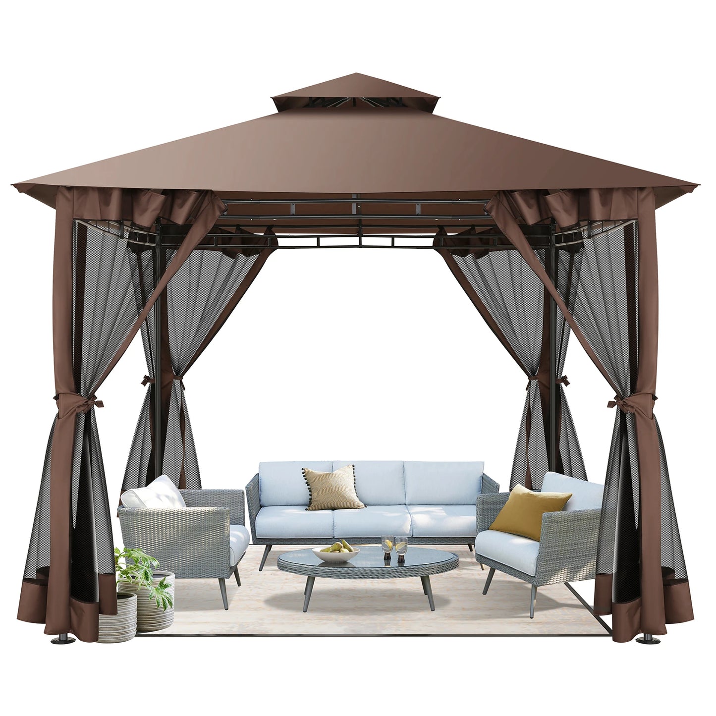 Tooluck Gazebo With Metal Frame And Double Roof For Patio