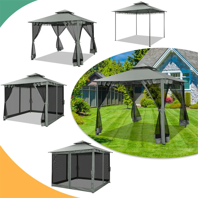 Tooluck Gazebo With Metal Frame And Double Roof For Patio