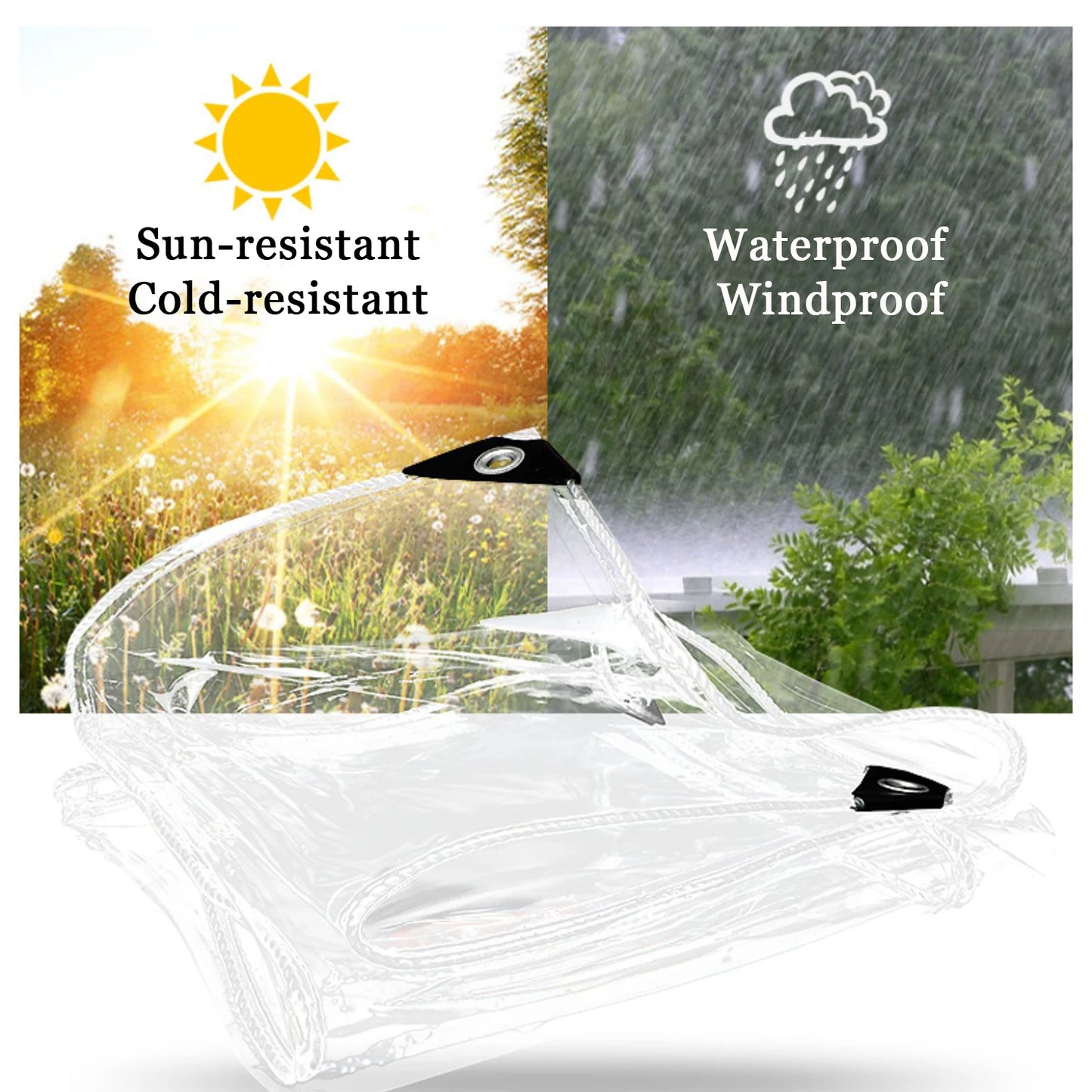 Clear PVC Tarpaulin Heavy Duty Waterproof With Grommets And Rope