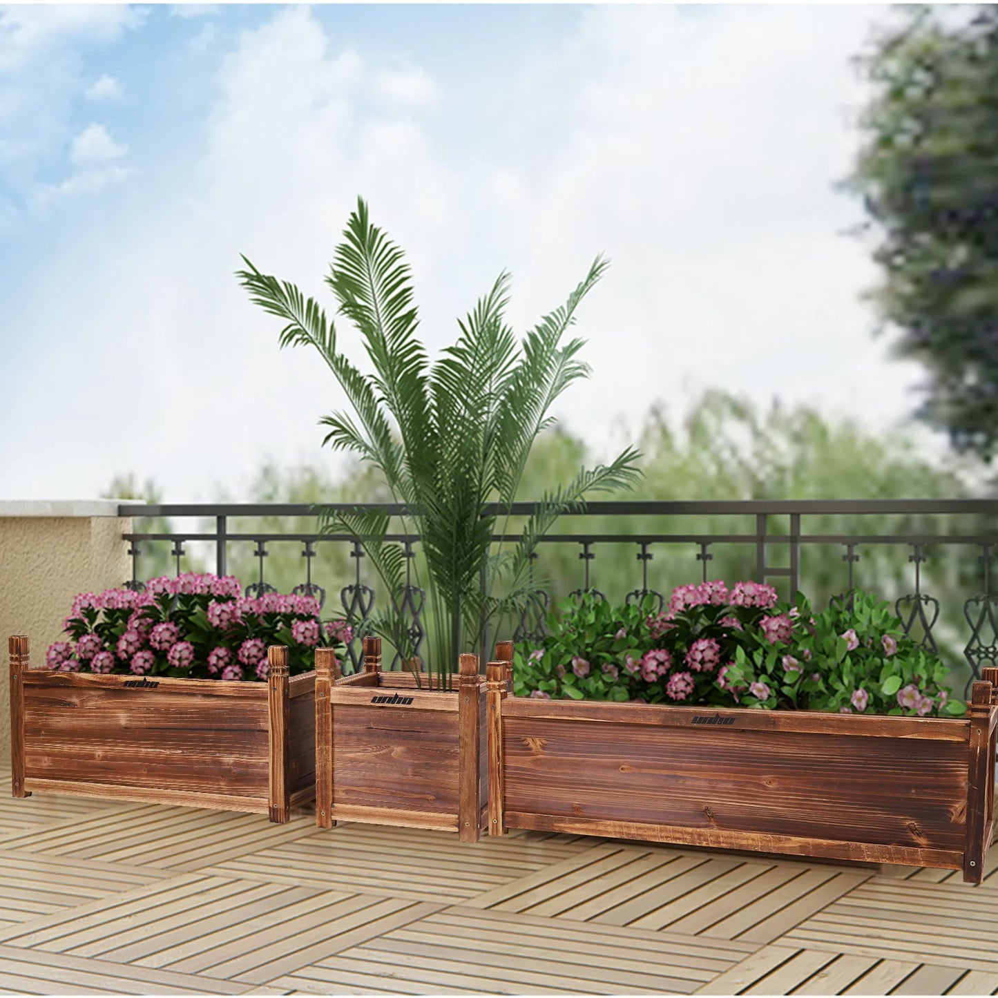 Wooden Raised Garden Bed Planter For Window Mounted Outdoor Use