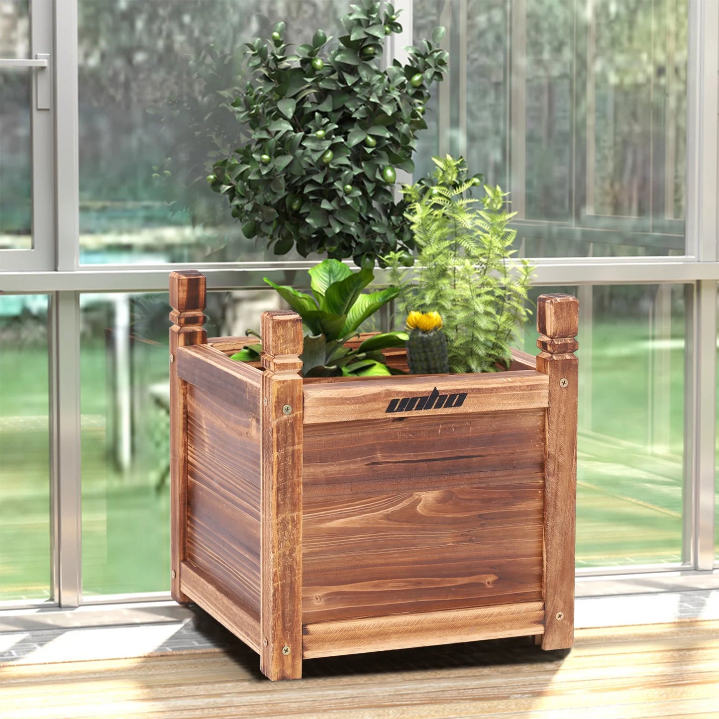 Wooden Raised Garden Bed Planter For Window Mounted Outdoor Use