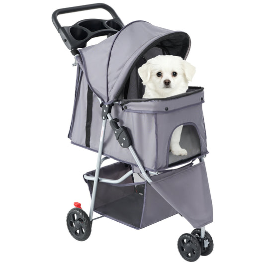 3-Wheel Foldable Pet Stroller For Small Dogs And Cats Mesh