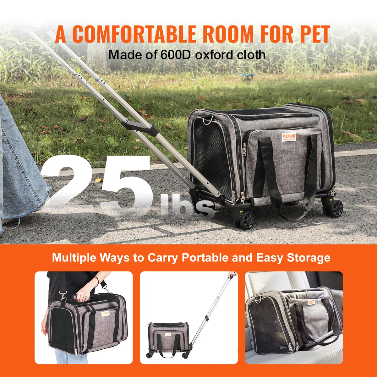 Breathable Pet Carrier Backpack With Wheels And Handle For Travel
