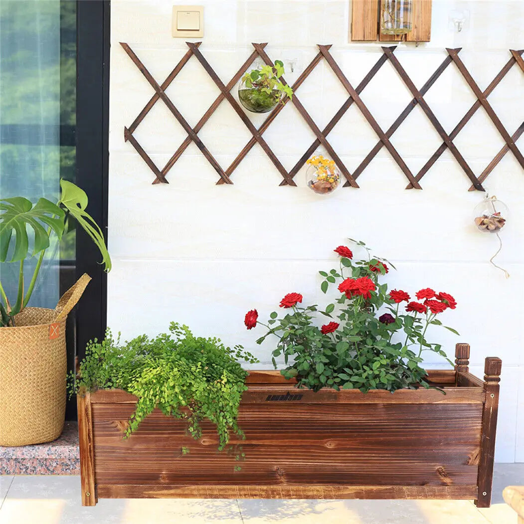 Outdoor Solid Pine Wood Raised Garden Planter Box For Flowers
