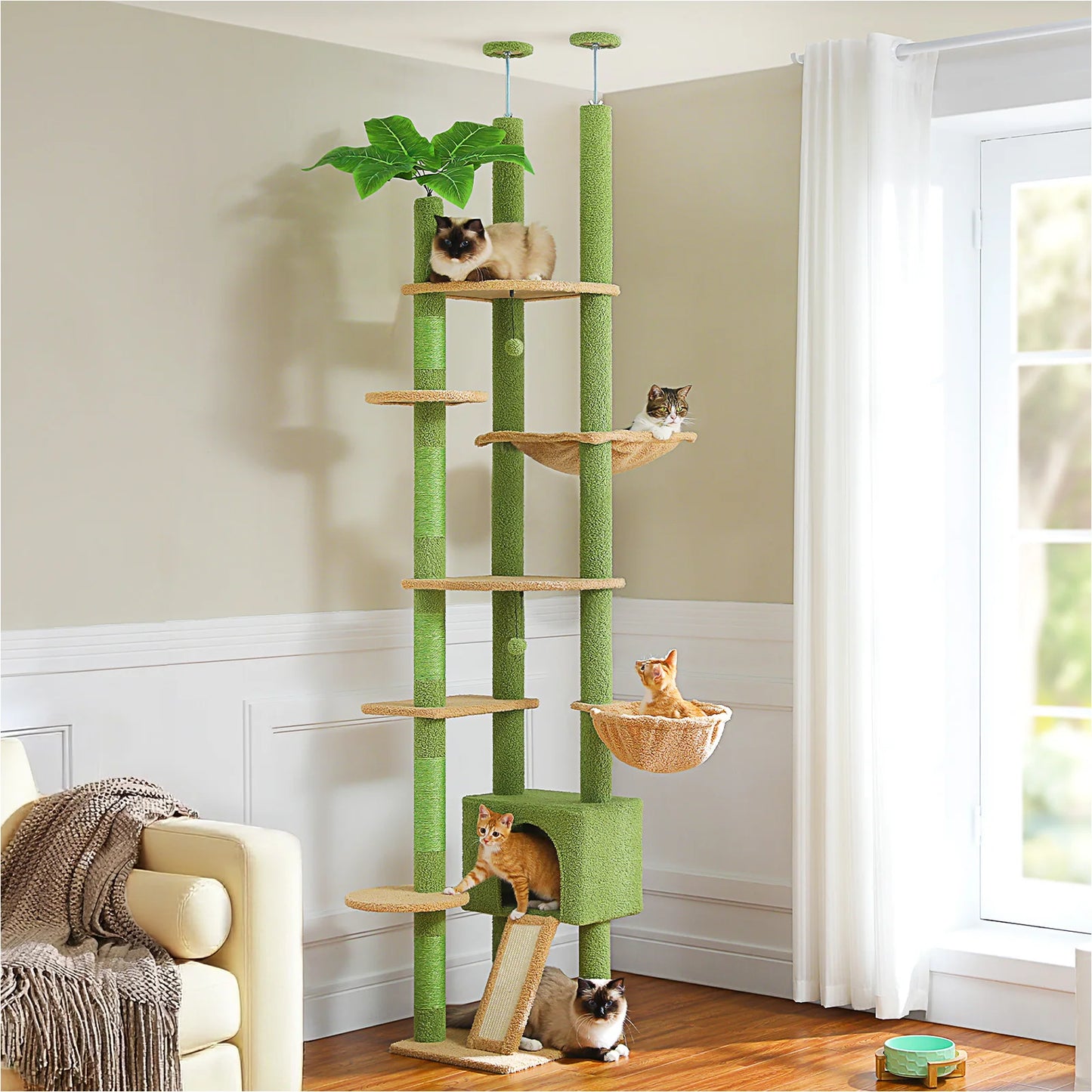 PAWZ Road Height Adjustable Wooden Cat Tree With Hammock And Sisal Posts