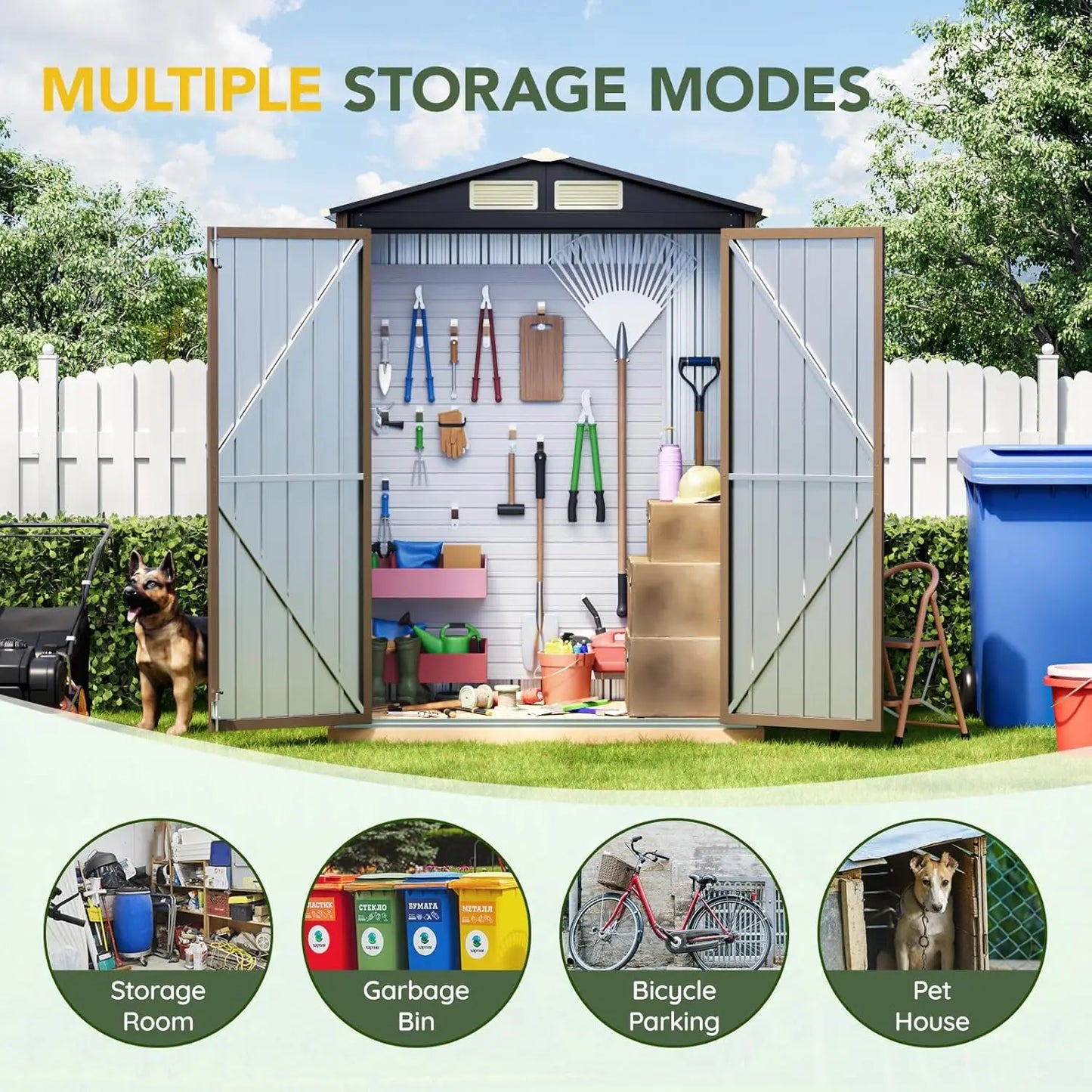 Outdoor Steel Storage Shed With Lockable Doors For Garden