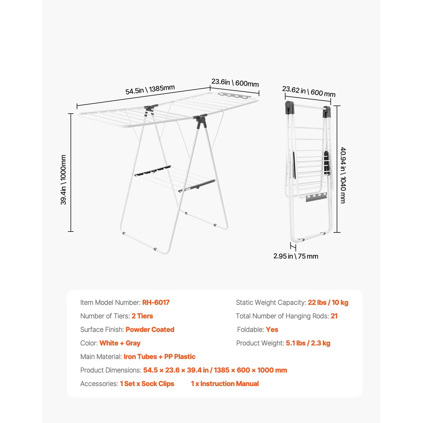 Foldable Clothes Drying Rack With Sock Clips Height Adjustable Iron