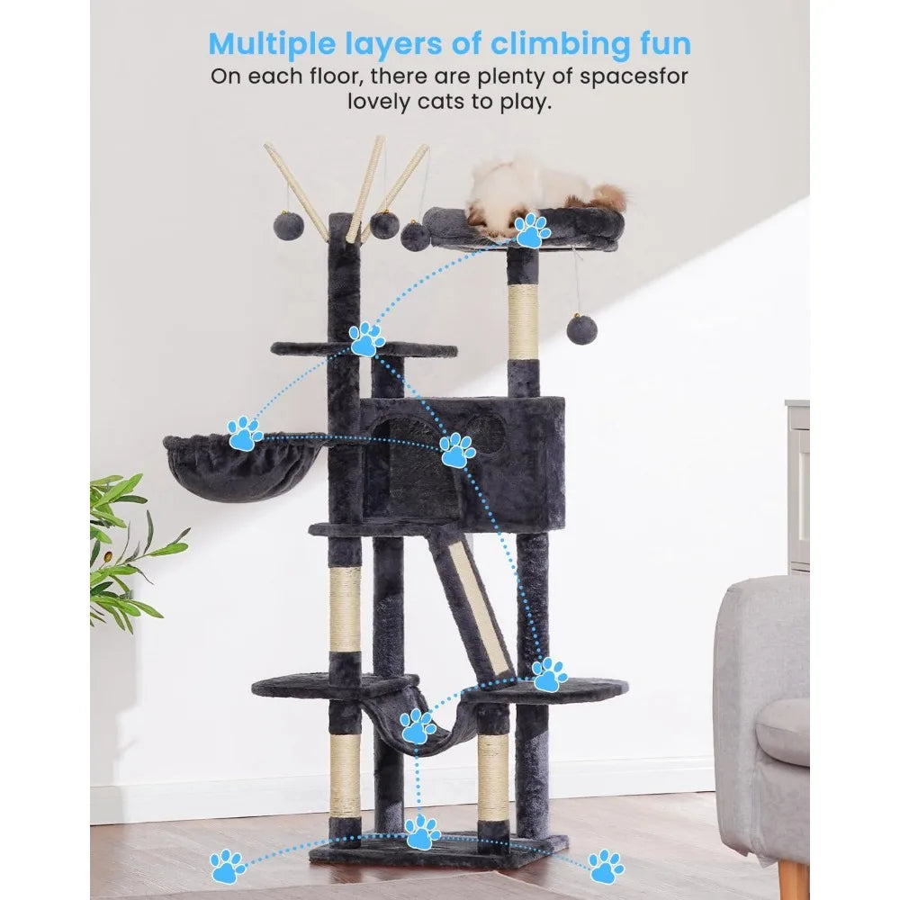 NBVCX Cat Tree Tower With Hammock Condo Scratching Posts