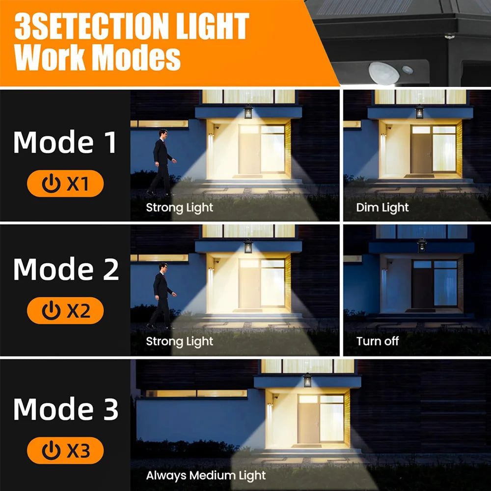 Solar Powered Wall Lanterns With Motion Sensor LED Sconce Lights