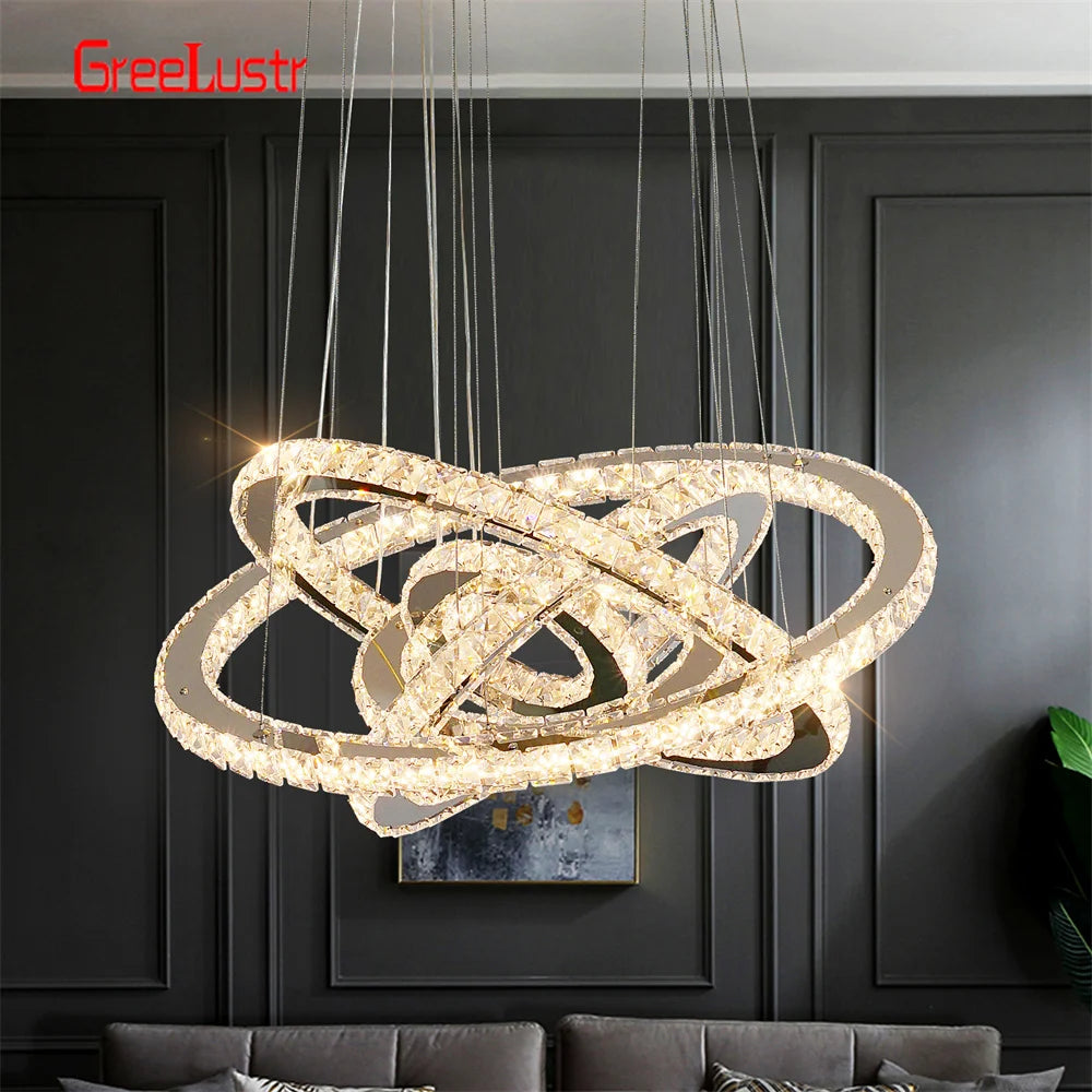 GreeLustr Modern Crystal Chrome LED Pendant Chandelier Light