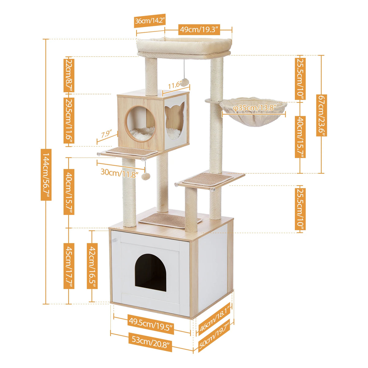 PAWZ Ro Multilevel Cat Tree With Scratching Posts And Hammock
