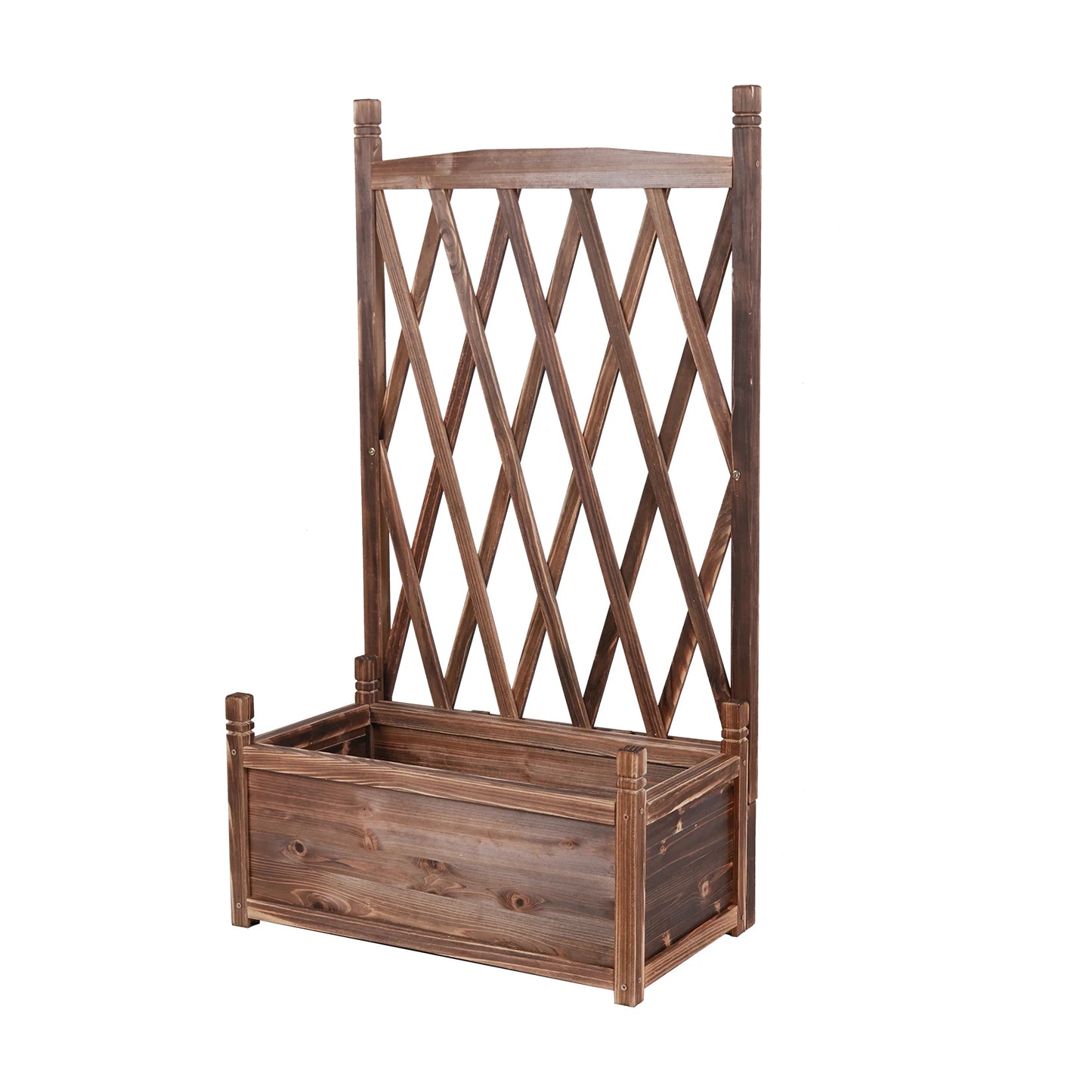 Raised Wooden Garden Bed Trellis Planter For Herbs And Flowers