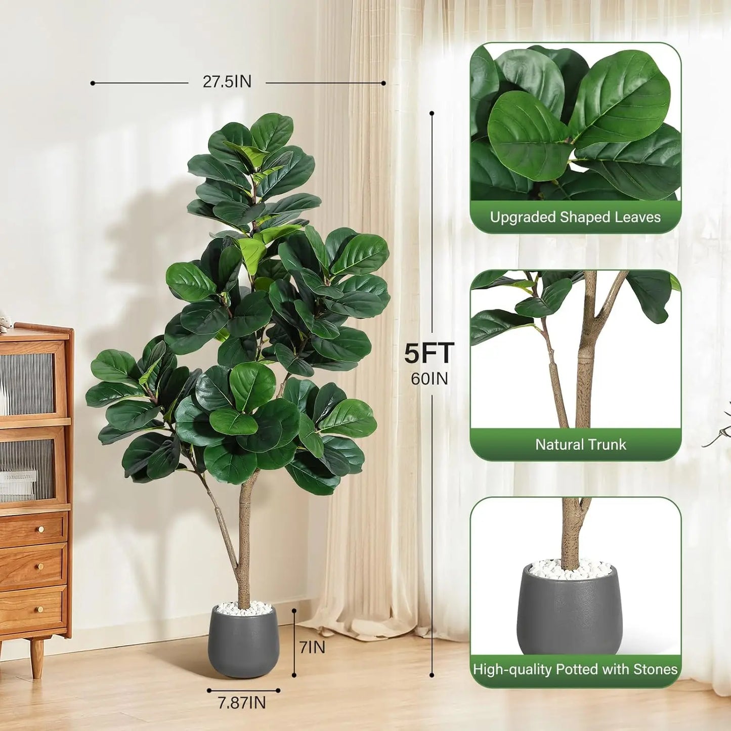 HiMISS Fiddle Leaf Fig Artificial Tree In White Planter