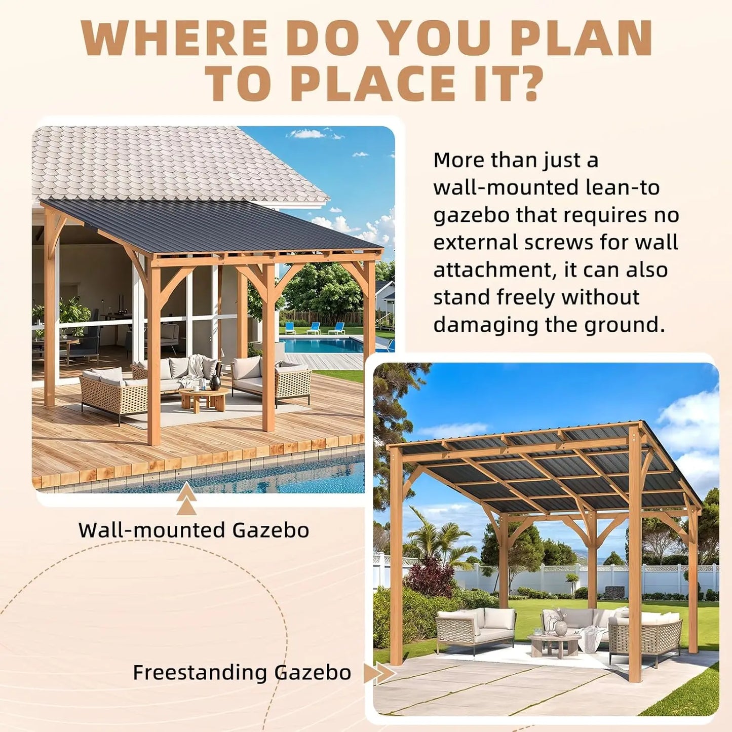Outdoor Wood Cedar Gazebo For Patio Wall Mounted Customized