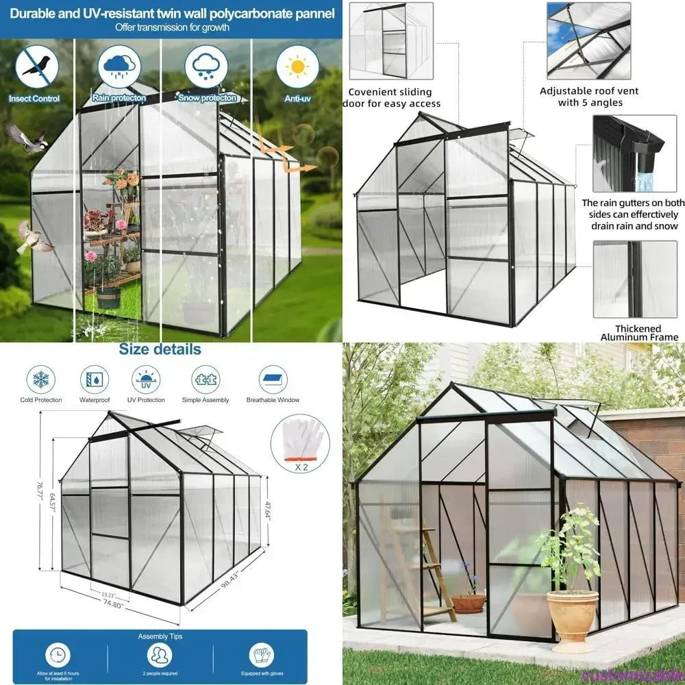Walk-In Polycarbonate Greenhouse Aluminum Frame Roof Vent