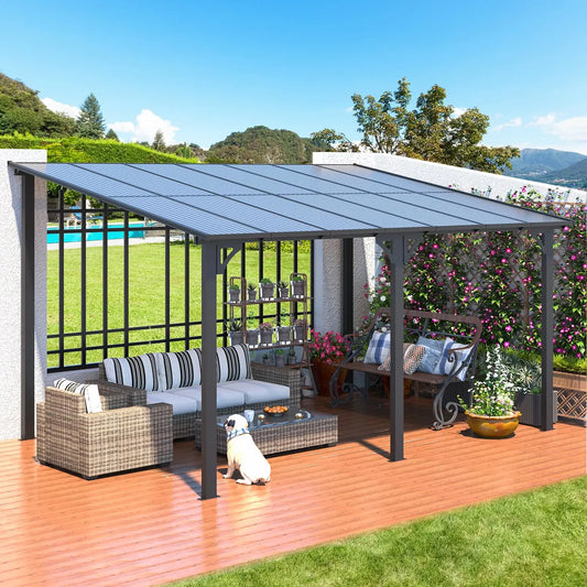 Hard Top Lean-To Gazebo Pergola With Wall-Mounted Roof