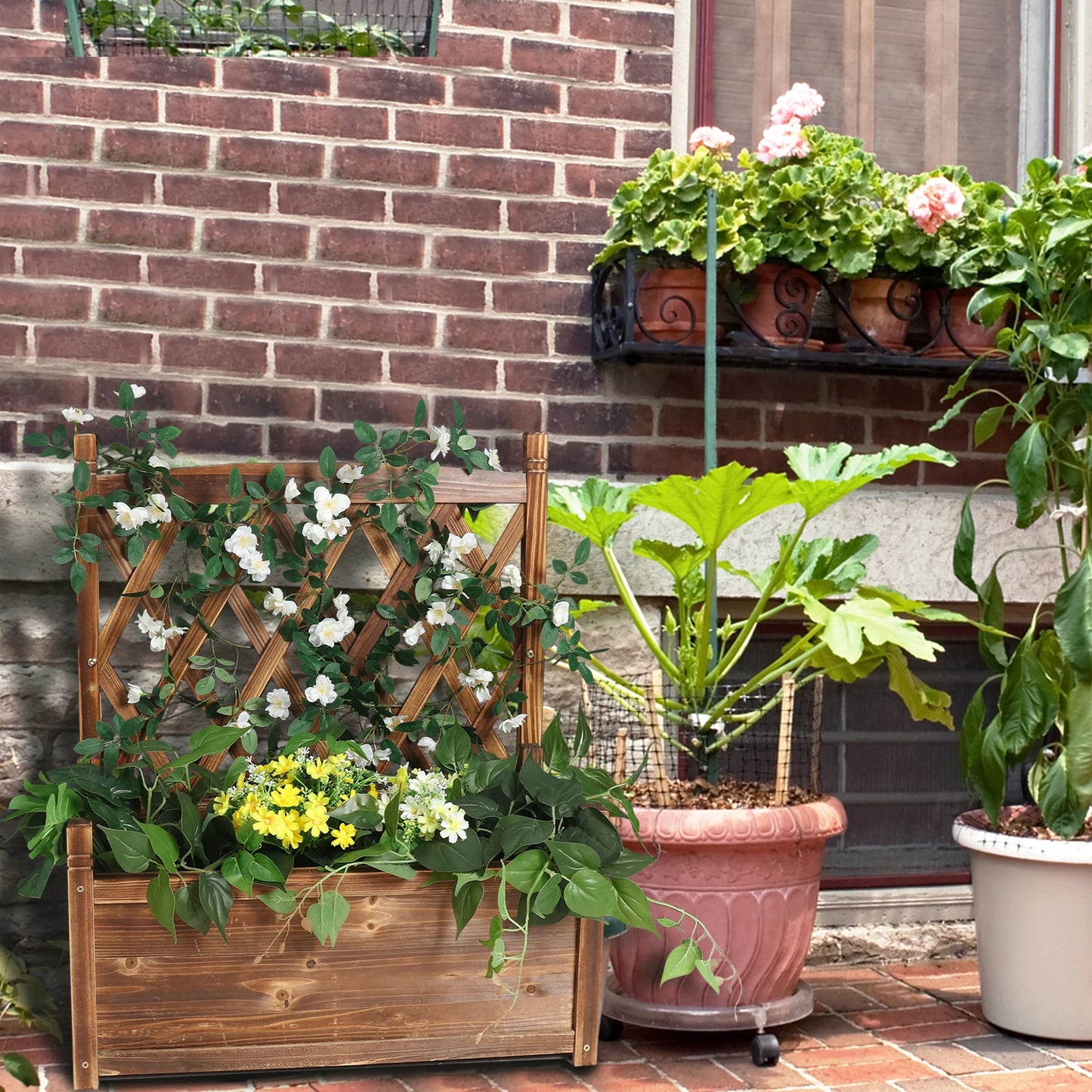 Raised Wooden Garden Bed Planter Box With Trellis For Vegetables