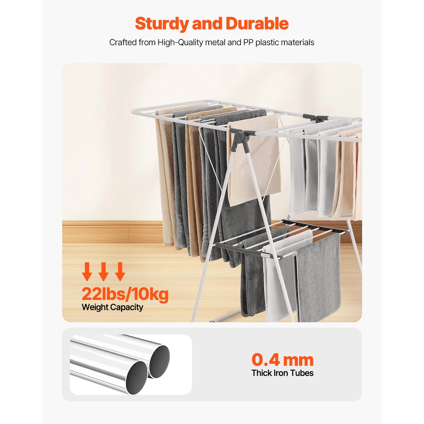 Foldable Clothes Drying Rack With Sock Clips Height Adjustable Iron